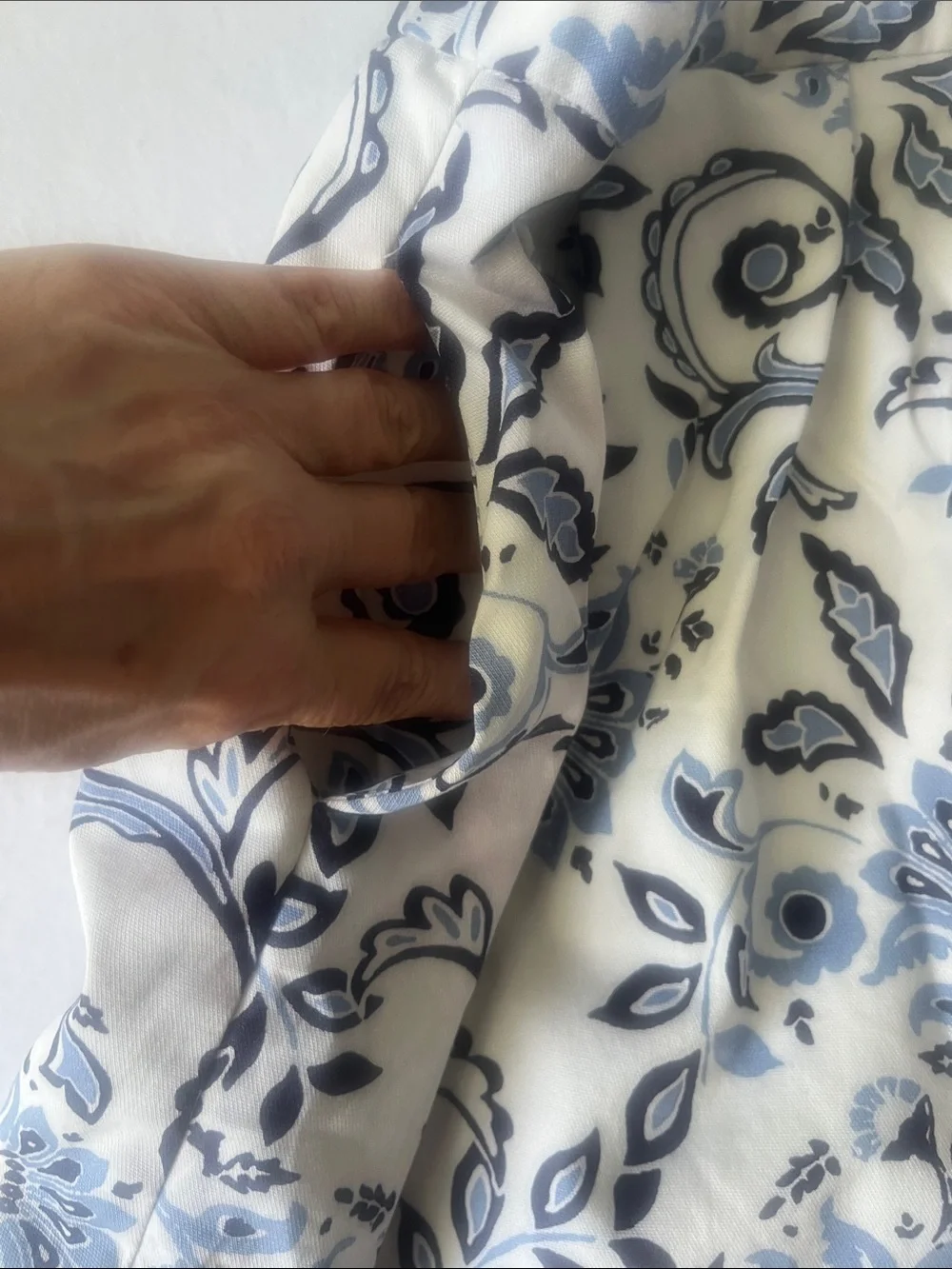LOFT Ivory Skirt with Navy Floral Scroll Print
